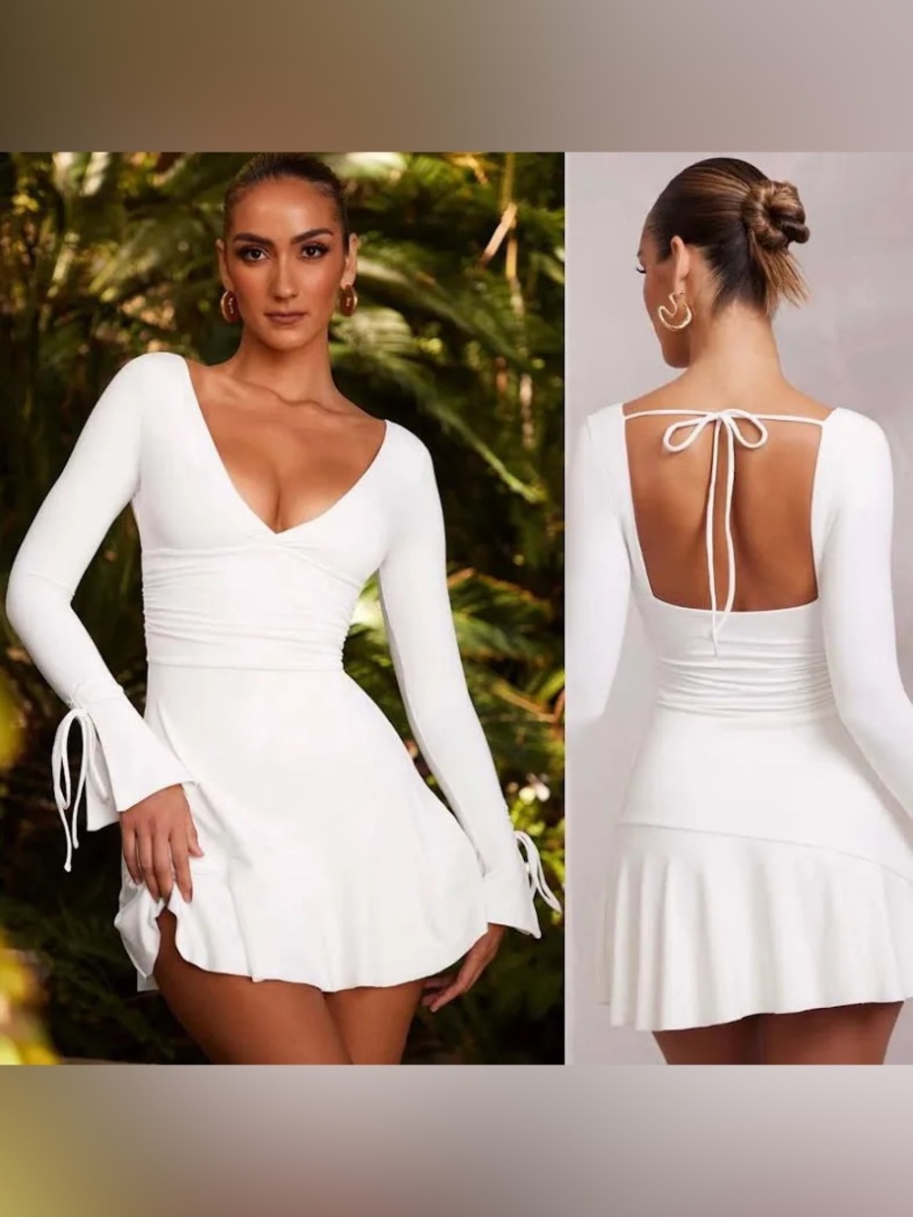Oh Polly White Lilah Long Sleeve Ruched A-Line Mini Dress